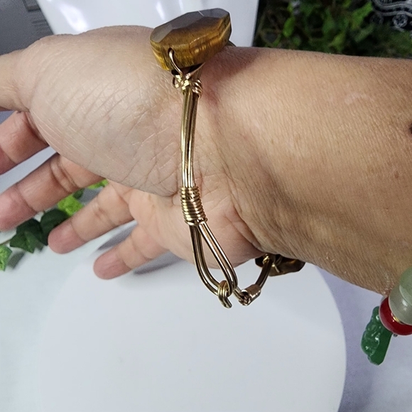 Tiger Eye Stone Nugget Wire Wrap Stack Bracelet - Picture 8 of 9